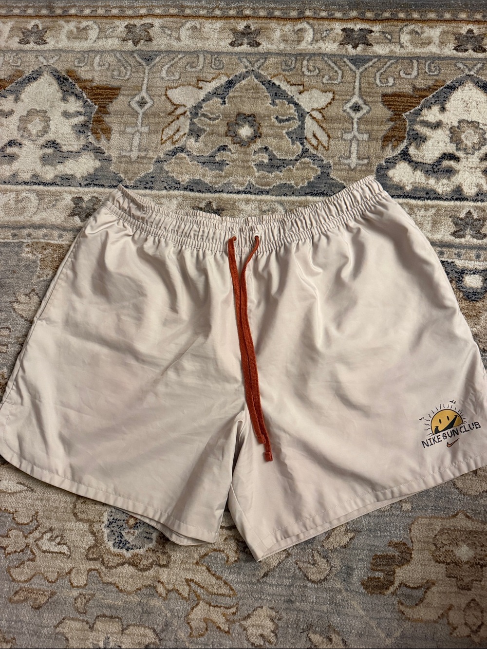Men’s Nike Sun Club Cream Shorts with Rust Drawstring